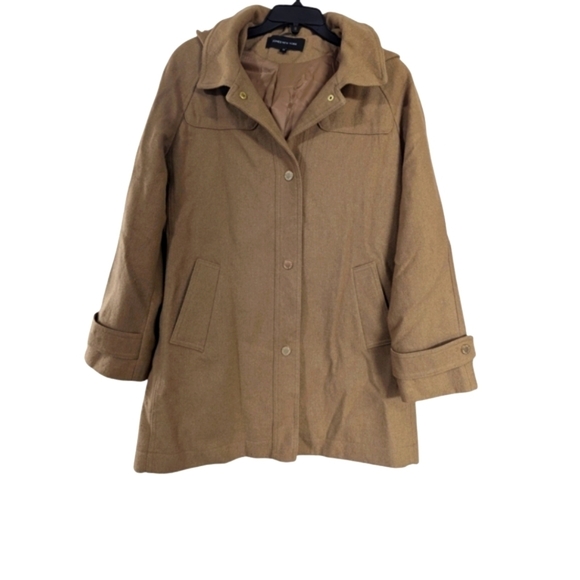 Jones New York Camel Tan Gold Logo Snap Button Wool Blend Coat - Picture 5 of 16